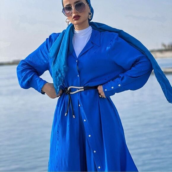 H&M Ramadan Modest Shirt Dress New Jacquard Weave - Picture 7 of 7